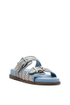 Schutz Naomi Sporty Beige And Sky Blue Woven Buckle Slide Sandals In Blue