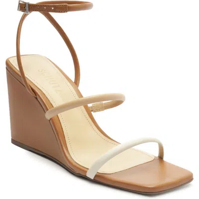 Schutz Nylla Ankle Strap Wedge Sandal In Wood/light Nude/pearl