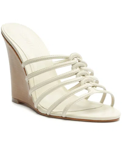 Schutz Octavia Wedge Leather Sandal In White