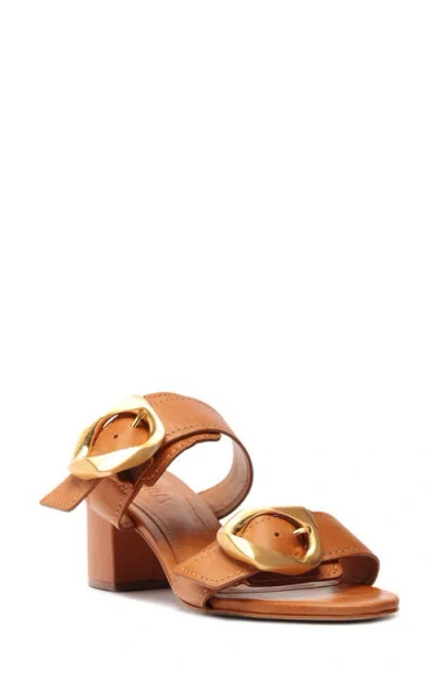 Schutz Olga Buckle Block Heel Sandal In Cuoio Brown