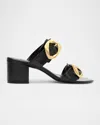 Schutz Olga Leather Buckle Slide Sandals In Black