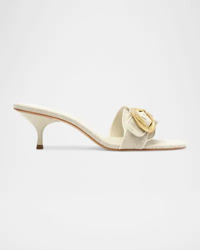 SCHUTZ OLGA LINEN BUCKLE SLIDE SANDALS