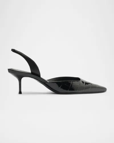 SCHUTZ PAOLA CROC-EMBOSSED LEATHER SLINGBACK PUMPS
