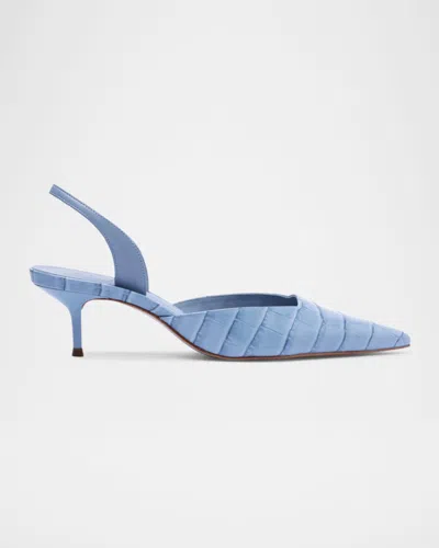 Schutz Paola Croc-embossed Leather Slingback Pumps In Blue