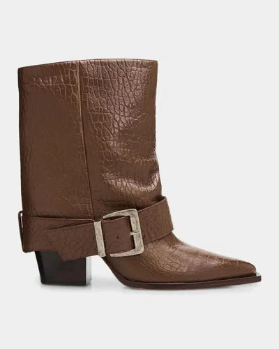 Schutz Parker 85mm Buckled Leather Booties In Brown