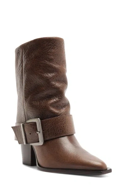 Schutz Parker Leather Boot In Desert Brown