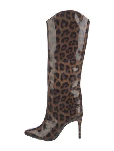 Pre-owned Schutz Patent Leather Animal Print Boots In Brown