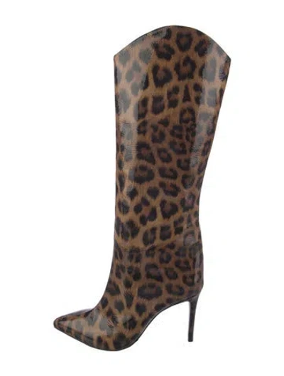 Pre-owned Schutz Patent Leather Animal Print Boots In Brown