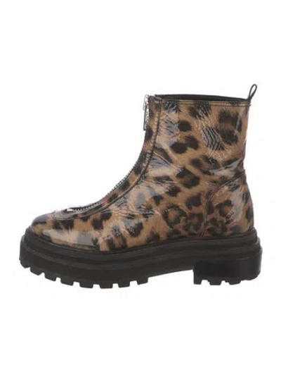 Pre-owned Schutz Patent Leather Animal Print Combat Boots