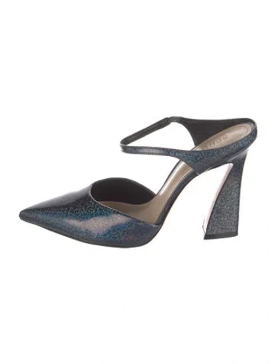 Pre-owned Schutz Patent Leather Animal Print Mules In Black