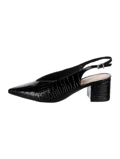 Pre-owned Schutz Patent Leather Animal Print Slingback Pumps In Black