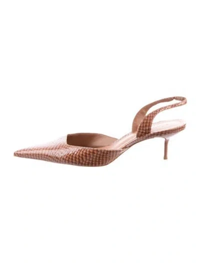 Pre-owned Schutz Patent Leather Animal Print Slingback Pumps In Brown