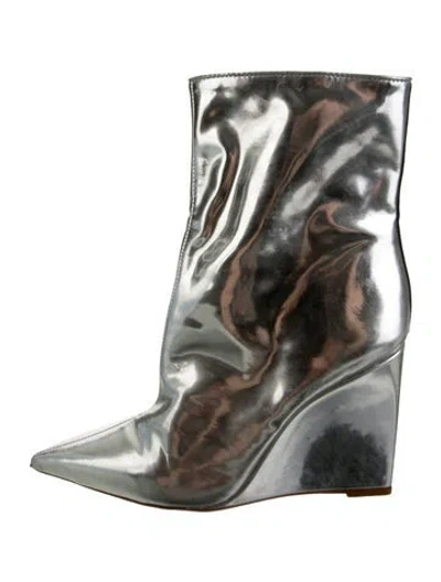 Pre-owned Schutz Patent Leather Boots In Metallic/silver