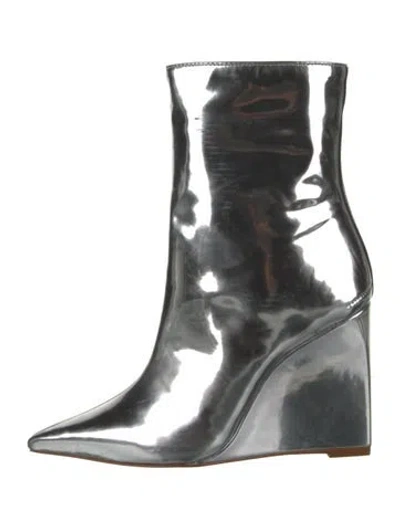 Pre-owned Schutz Patent Leather Boots In Metallic/silver