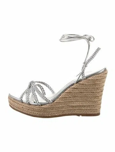 Pre-owned Schutz Patent Leather Braided Accents Sandals W/ Tags In Silver