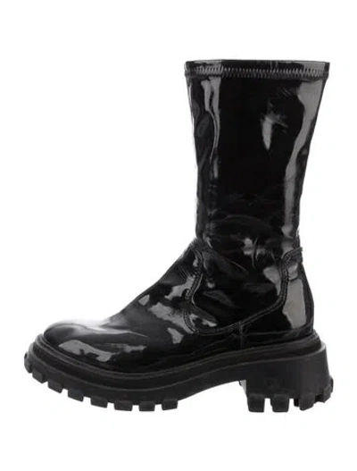 Pre-owned Schutz Patent Leather Combat Boots In Black
