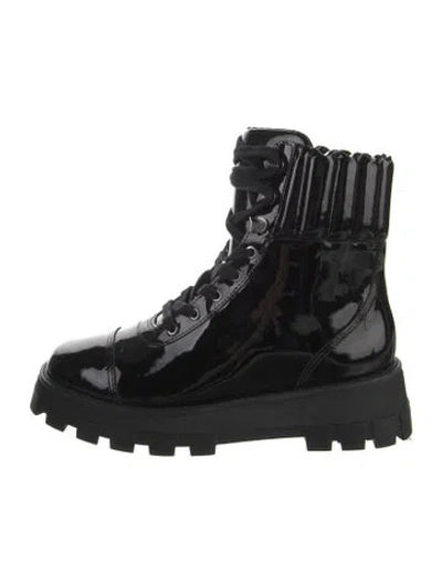Pre-owned Schutz Patent Leather Combat Boots In Black