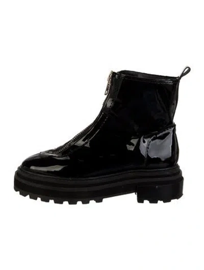 Pre-owned Schutz Patent Leather Combat Boots In Black