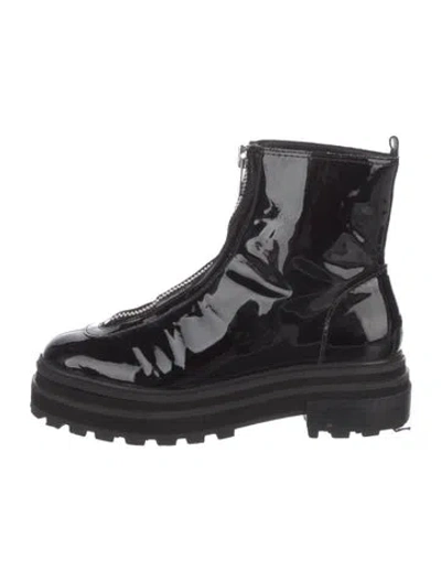 Pre-owned Schutz Patent Leather Combat Boots In Black