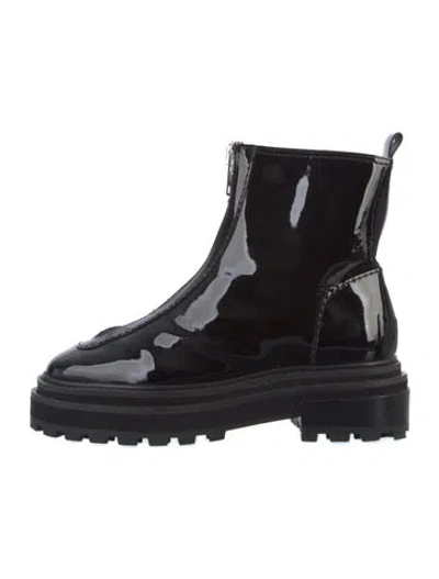 Pre-owned Schutz Patent Leather Combat Boots In Black