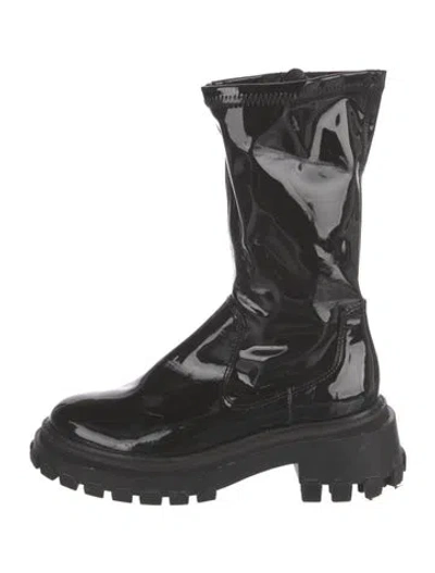 Pre-owned Schutz Patent Leather Combat Boots In Black