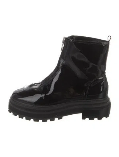 Pre-owned Schutz Patent Leather Combat Boots In Black