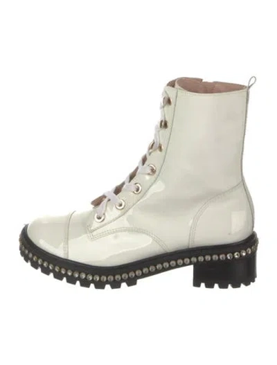 Pre-owned Schutz Patent Leather Crystal Embellishments Combat Boots In Neutral