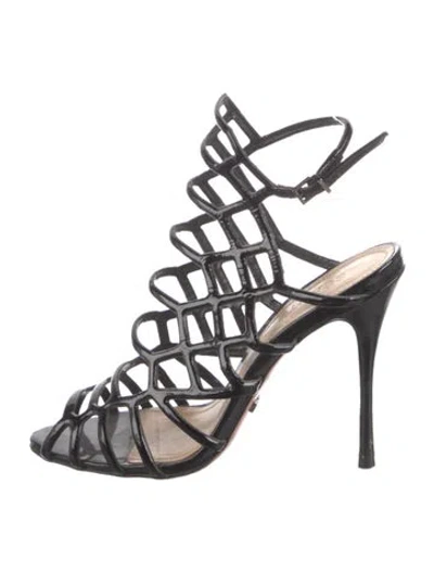 Pre-owned Schutz Patent Leather Cutout Accent Gladiator Sandals In Black