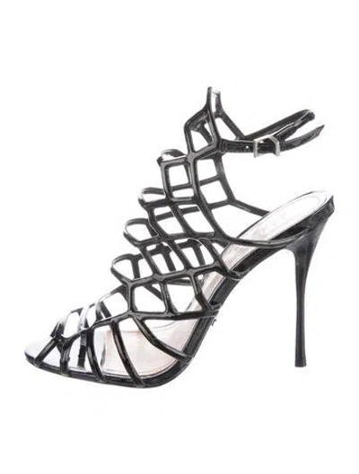Pre-owned Schutz Patent Leather Gladiator Sandals In Black