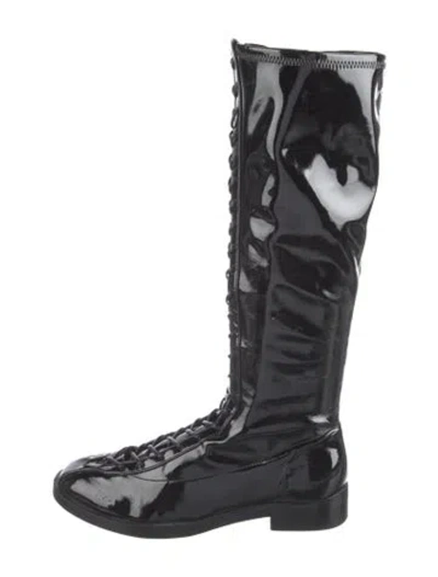 Pre-owned Schutz Patent Leather Lace-up Boots In Black