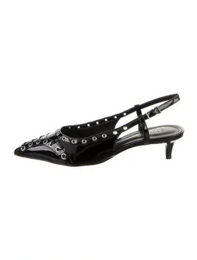 Pre-owned Schutz Patent Leather Patterned Slingback Pumps In Black