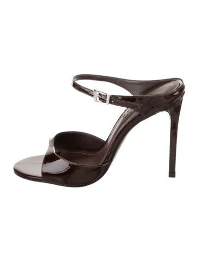 Pre-owned Schutz Patent Leather Slides In Brown