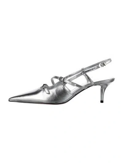 Pre-owned Schutz Patent Leather Slingback Pumps In Metallic/silver