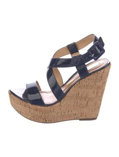 Pre-owned Schutz Patent Leather Slingback Sandals In Black