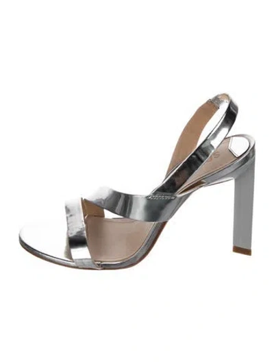 Pre-owned Schutz Patent Leather Slingback Sandals In Silver