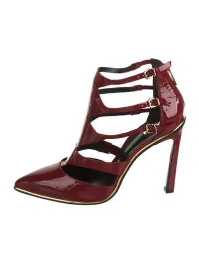 Pre-owned Schutz Patent Leather T-strap Pumps In Burgundy