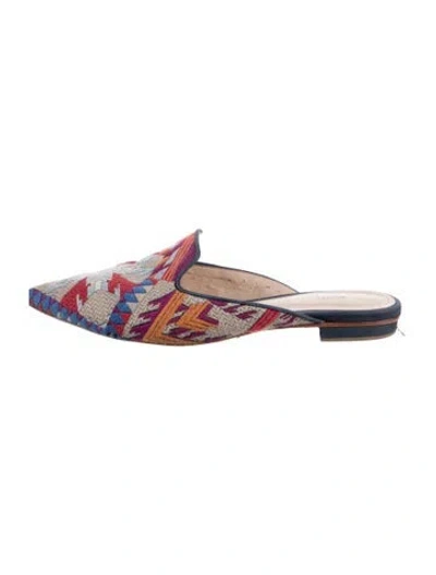 Pre-owned Schutz Patterned Embroidered Accent Mules In Blue