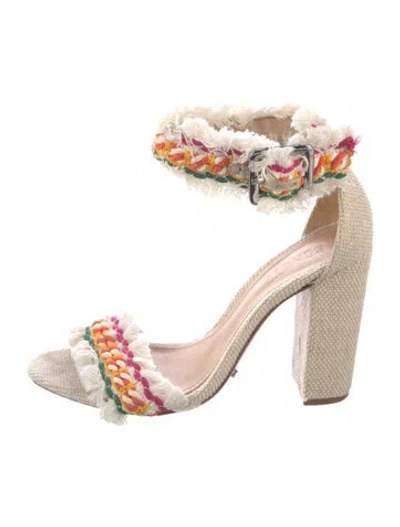 Pre-owned Schutz Patterned Fringe Trim Accent Sandals In Neutral