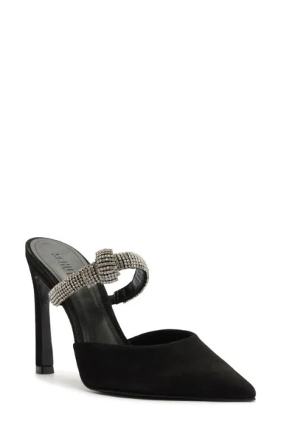 Schutz Pearl Suede Crystal-knot Mule Pumps In Black