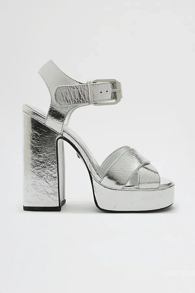 Schutz Penelope Metallic Ankle-strap Platform Sandals In Silver