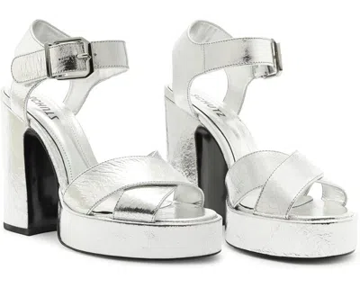 Schutz Penelope Sandals Women's B Prata Leather Platform Ankle Strap Ver022 In Silver