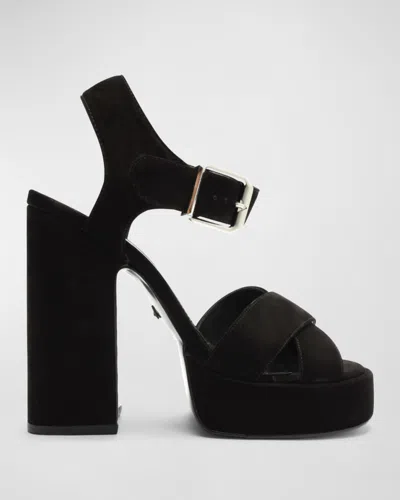 Schutz Penelope Suede Ankle-strap Platform Sandals In Black
