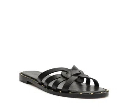 Schutz Phoenix Studded Leather Flat Sandals In Black