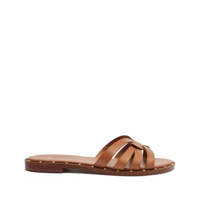Schutz Phoenix Flat Leather Sandal In Honey Peach