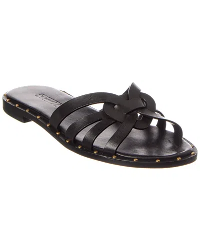 Schutz Phoenix Studded Leather Flat Sandals In Black