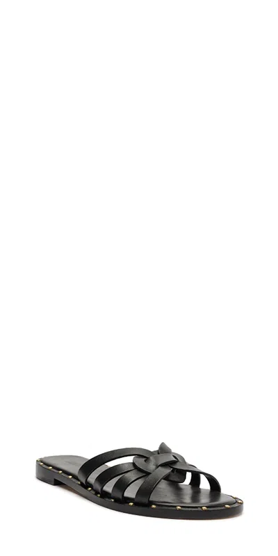 Schutz Phoenix Studded Leather Flat Sandals In Black