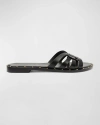 Schutz Phoenix Studded Leather Flat Sandals In Black