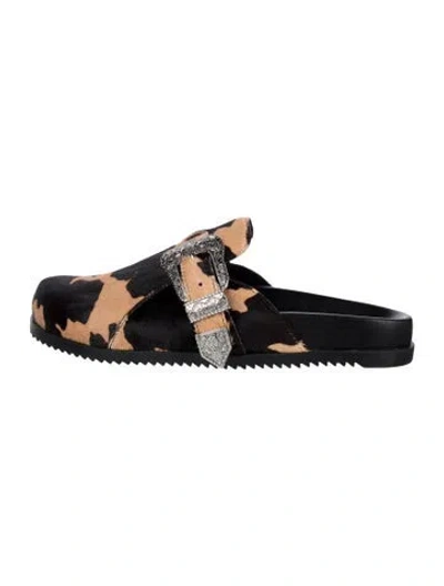 Pre-owned Schutz Ponyhair Animal Print Mules In Black
