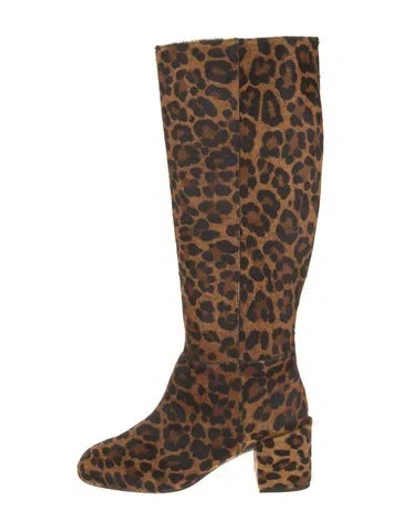 Pre-owned Schutz Ponyhair Animal Print Riding Boots In Brown