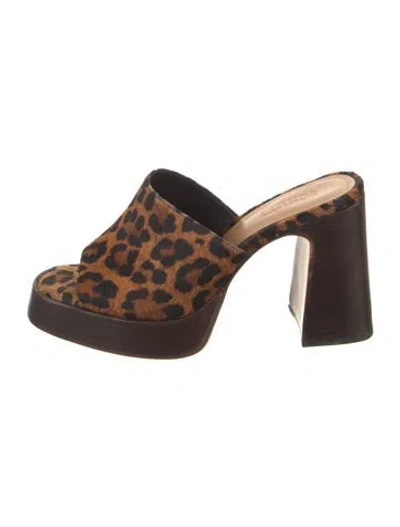 Pre-owned Schutz Ponyhair Animal Print Slides In Brown